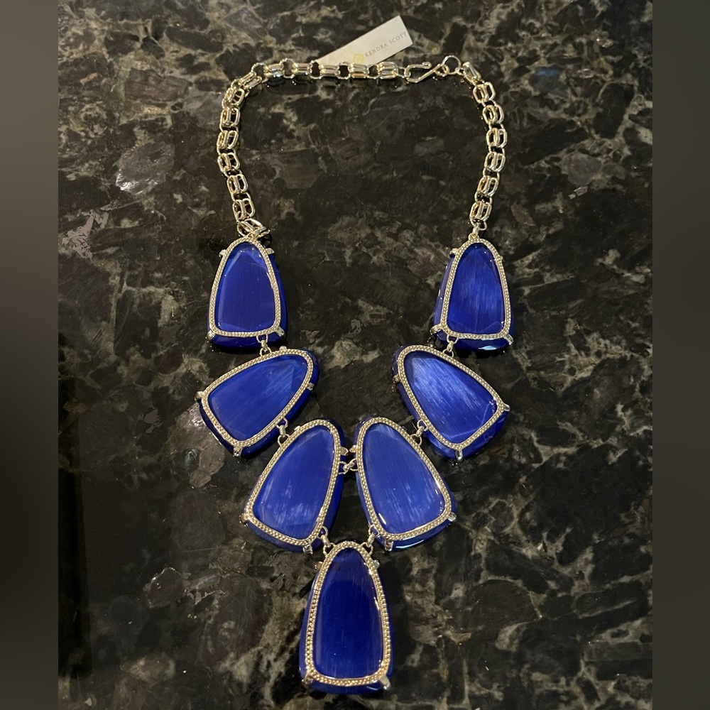 Kendra Scott Harlow Gold Bold Cobalt Blue Statement Necklace | New Retail $195 - Picture 4 of 5